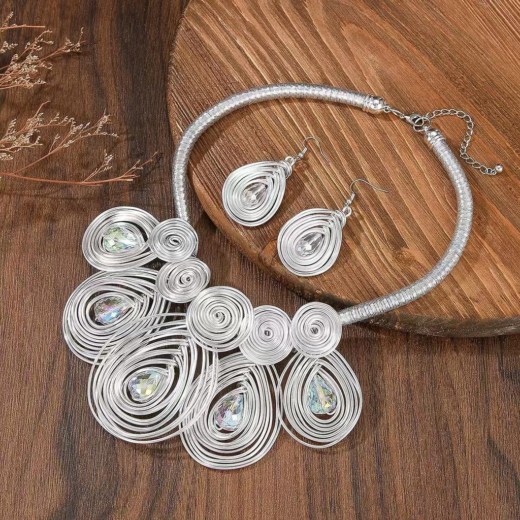 Jewelry Set European and American Fashion Exaggerated Handmade Aluminum Wire Weaving Waterdrop Women's Accessories