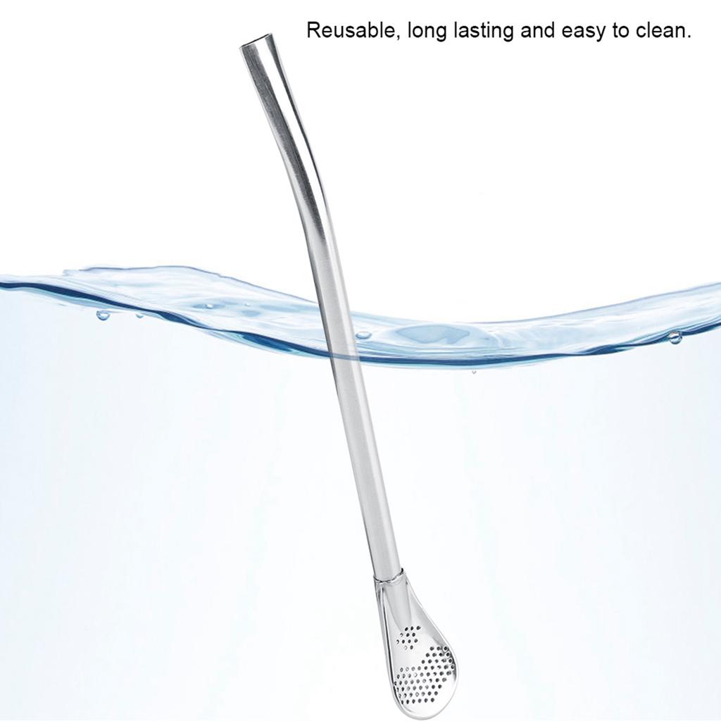 Stainless Steel Metal Drinking Straw Spoon Resuable Washable Cocktail Spoons L