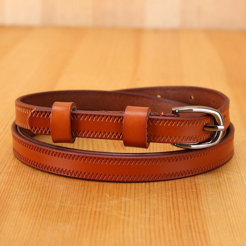 

Minimalist Leather Slim Belt For Women With Silver Alloy Buckle And Versatile Style 120cm