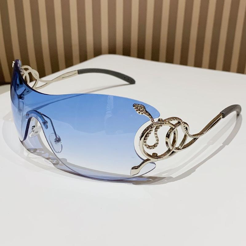Spice Girl Wind Purple Pink Cobra Integrated Large Frame Sunglasses Design Sense Sweet And Spicy Face Small Street Shooting Sunglasses
