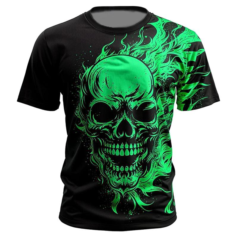 Men's Summer Sports Versatile T-shirt Trendy Skull Pattern Harajuku Street O-Neck Loose Quick Drying Comfortable Top