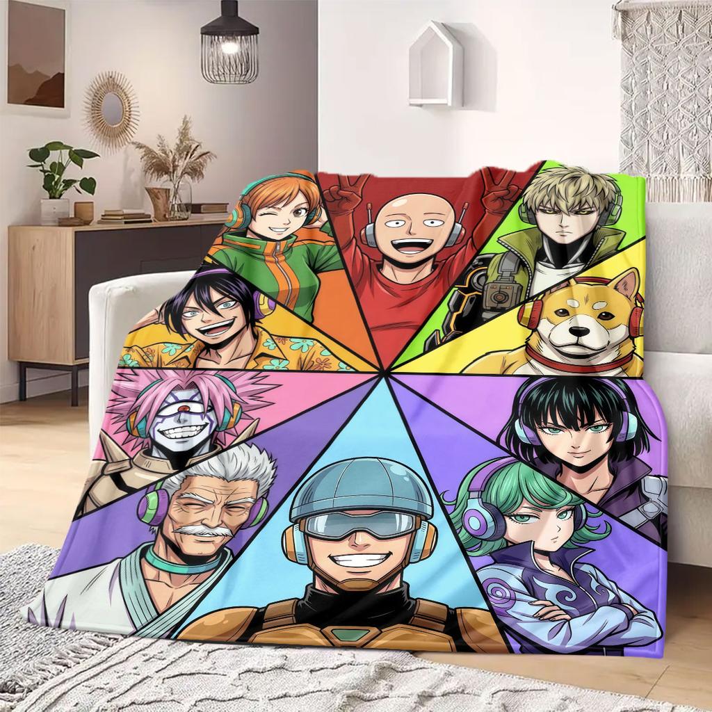One Punch Man Professional Print Flannel Blanket, Cartoon Graphic for Living Room, Warm Bedding, Versatile Travel_LIAN