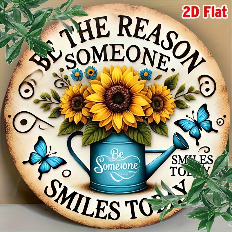 D Vintage Metal Sign Be The Reason Someone Smiles Today Retro Sunflower Watering Can Tin Wall Art Plaque for Home Garden Porch