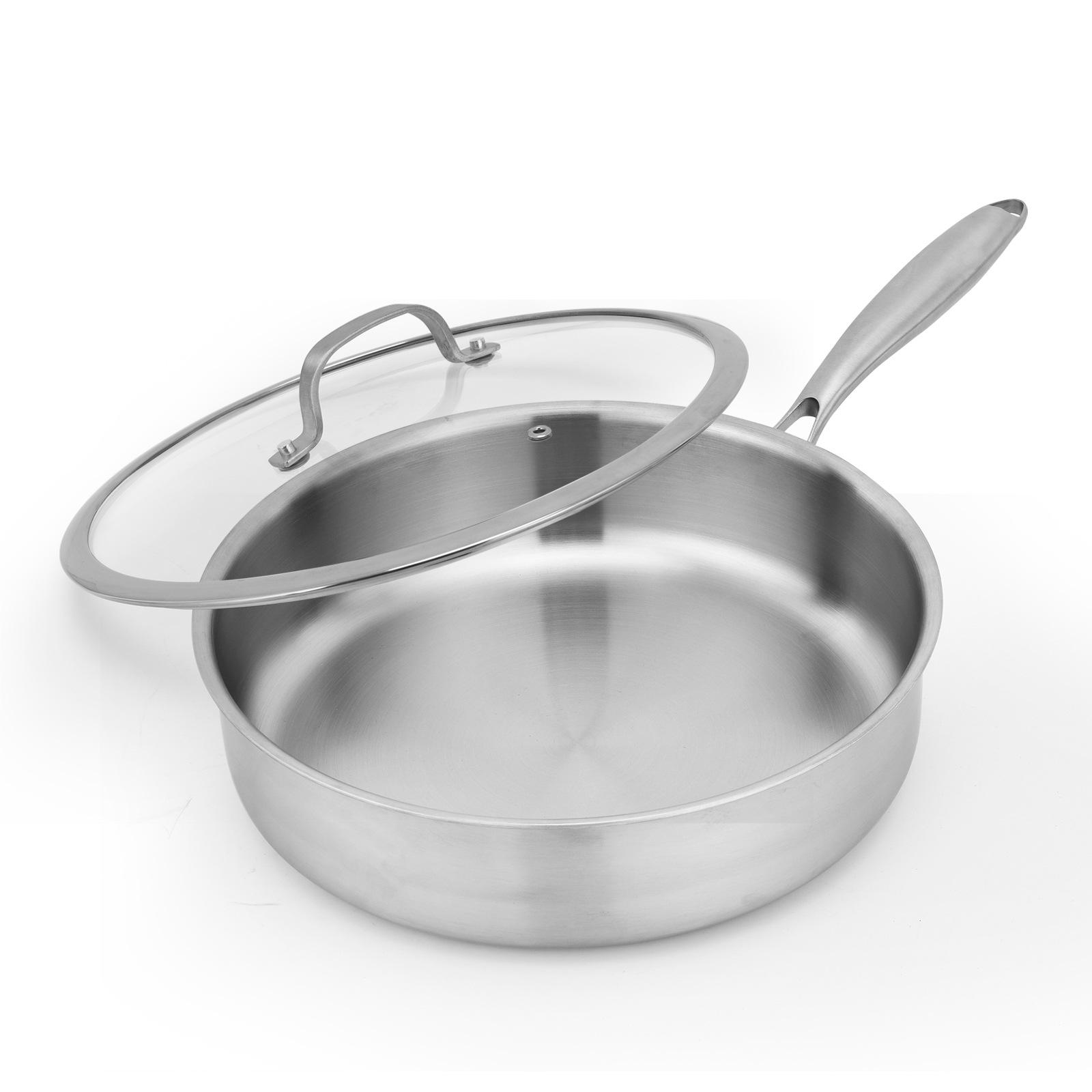 

Three-layer Stainless Steel Deep Frying Pan with Handle - Durable, Induction-Compatible, Straight-Sided Soup Pot for Household Use Three-layer steel, no coating, non-stick
