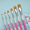 6 Pcs Flat Head Painting Brushes Set Nylon Hair Pink Short Rod Artist Brush for Oil Acrylic Watercolor Gouache Art Supplies