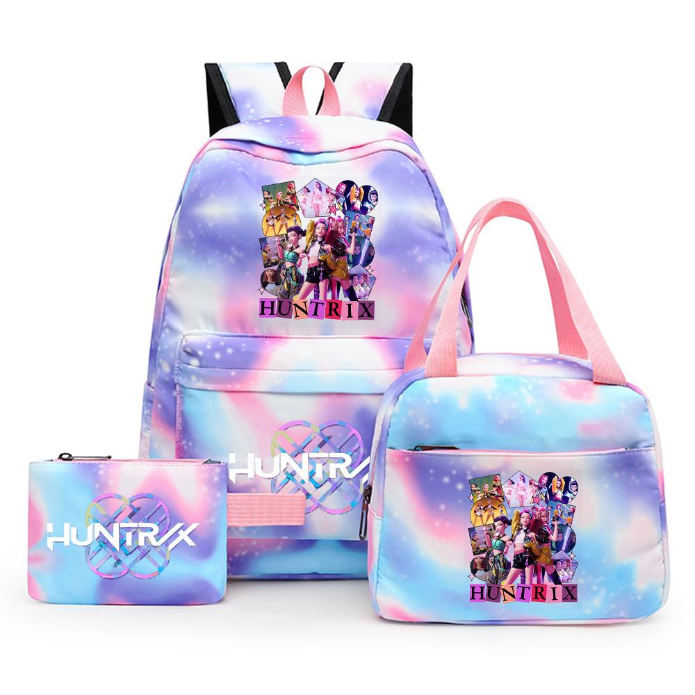 3Pcs/set Cartoon Demon Hunters Printed Backpack with Lunch Bag Pencil Case for Teenager Girl Boy Large Capacity Waterproof Bookbag Gift Mochila