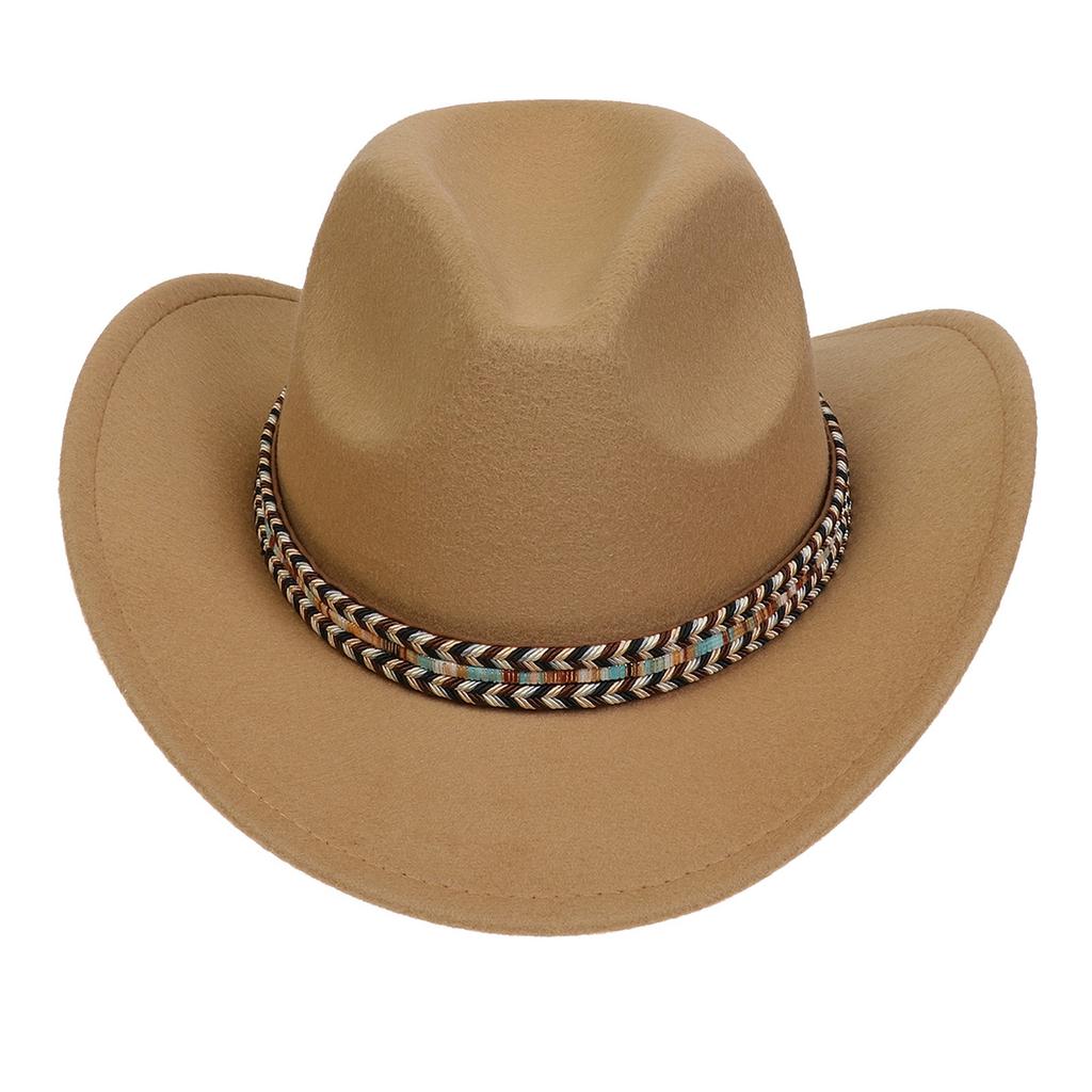 Women Men Western Cowboy Hat, Wide Curved Brim Felt Cowgirl Hat, Vintage Jazz Riding Hat, Removable Hat Belt, Head Circumference 56‑58cm