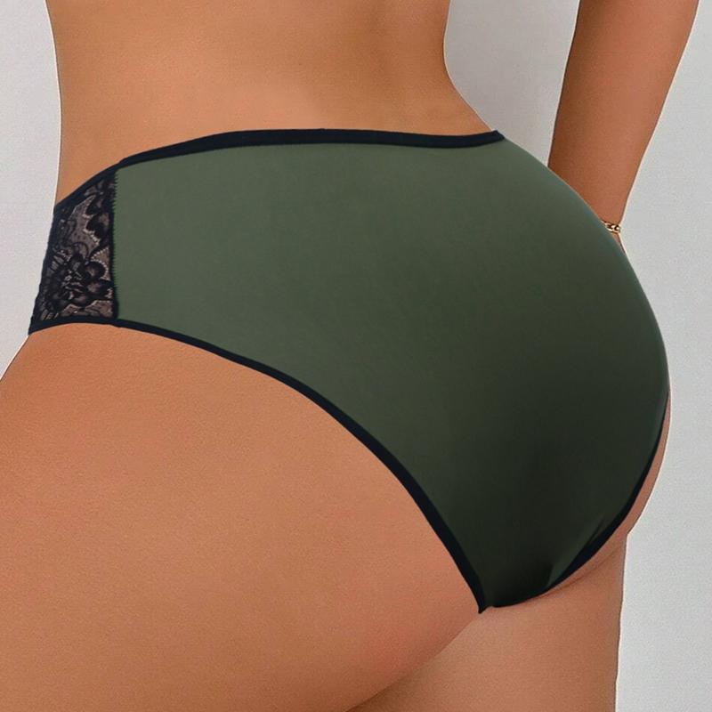 Damen Sexy Spitze Übergröße Slips Französische Mode Bequem Atmungsaktiv Mittelhoch Bund Brief 0Xl-5Xl - 090