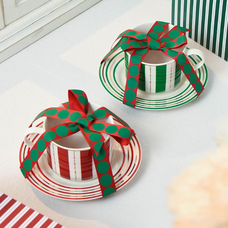 High Value Striped Coffee Cup Saucer Set Cup High End Ceramic Mug Exquisite Coffee Cup