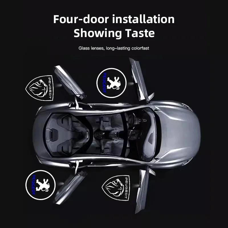 2Pcs Car Door HD Projector Lamp LED Decoration Atmosphere Light For Peugeot 408 4008 307 308 3008 106 107 5008 508 2008 208 301 ENH5