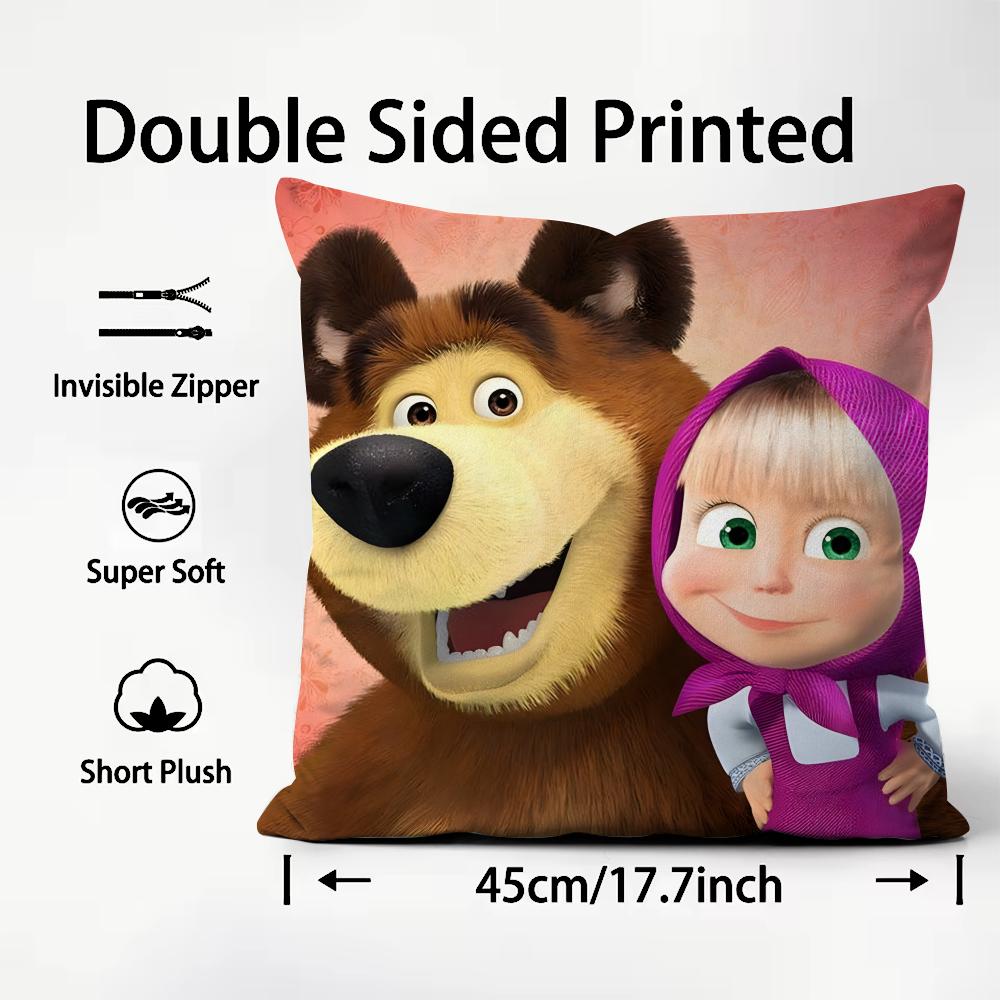 Cute M-Masha And The B-Bear Cushion Cover Home & Car Dual-Scene Pillow Cover: Reversible For Premium Comfort