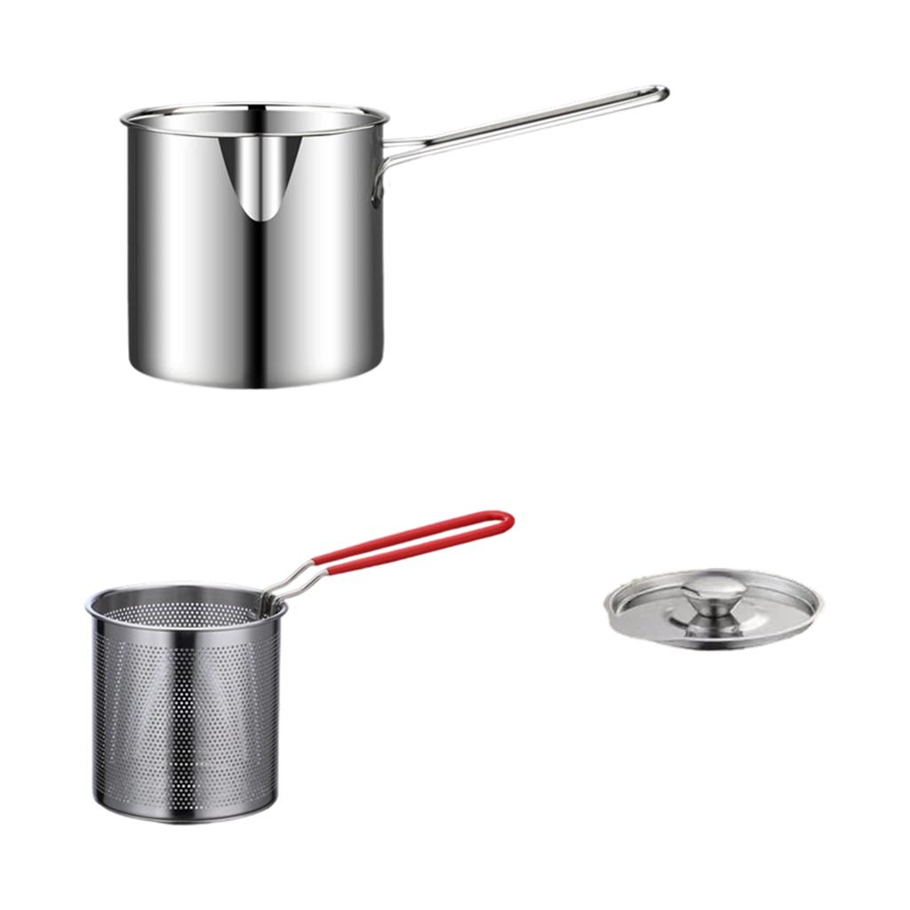 Edelstahl Frittiertopf mit Sieb - Kleine Öl-Bratpfanne für die Heimküche, Frittierkorb-Topf für Snacks, Spieße, Gemüse