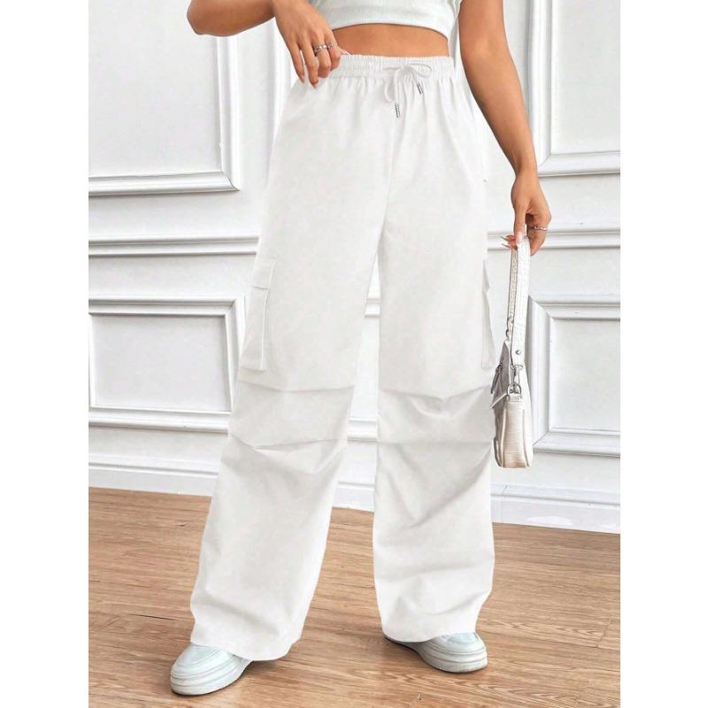 Spring Women's Pant Fashion Side Ruffle Solid Color Straight Leg Wide Leg Sweatpants
