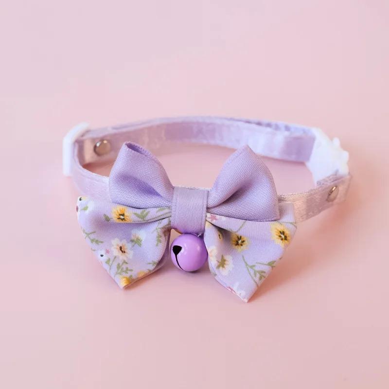 

1pc Bow Pet Cat Collar Flower Adjustable Safety with Bell Ring Necklace for Cat Puppy Small Dog Bow-tie Pet Accessories 18-32cm фиолетовый