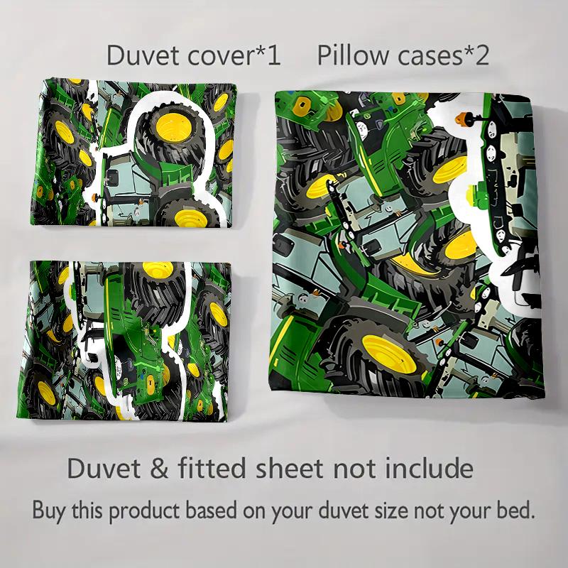 Green Tractor Design Bedding, Duvet Cover Sets, Duvet Covers, Pillowcases, Birthday Gifts (1 * Duvet Cover 2 * Pillowcases, Without Duvet Insert)