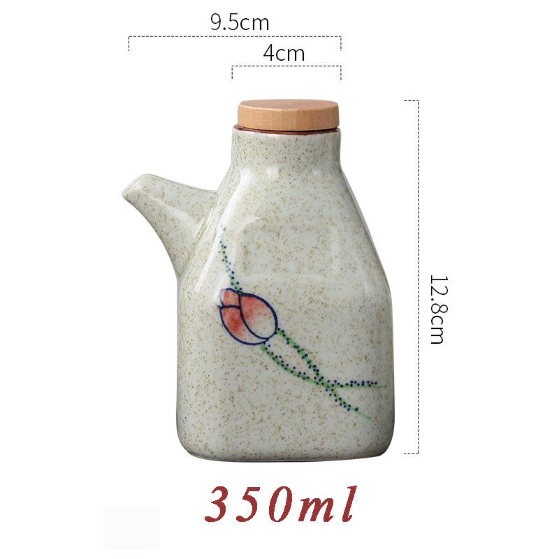 Ceramic Sauce Pot Japanese Style Vinegar Dispenser Soy Sauce Seasoning Tool Cooking Olive Oil Pouring Bottle with Leakproof Lid