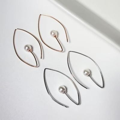Women's Daily 925 Silver Pearl Oval Pass-Through Earrings