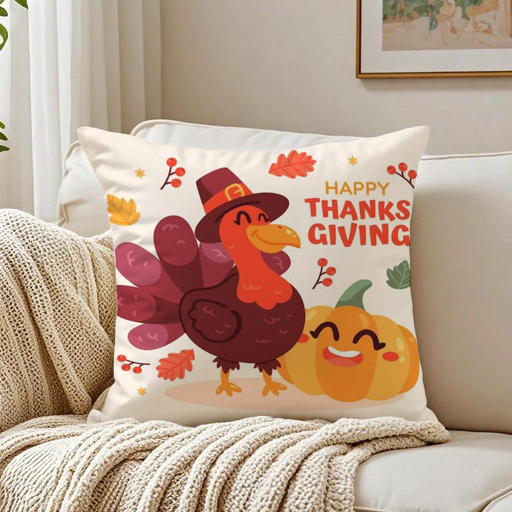 Thankful Festival Turkey Cushion Cover Linen Minimalist Soft for Sofa Bed Home Room Decor