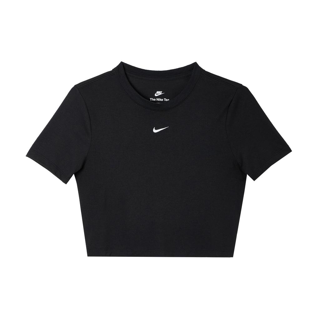 Nike Solid Color Crop Top Round Neck Short Sleeve T-Shirt Women Tops Black FB2874-010