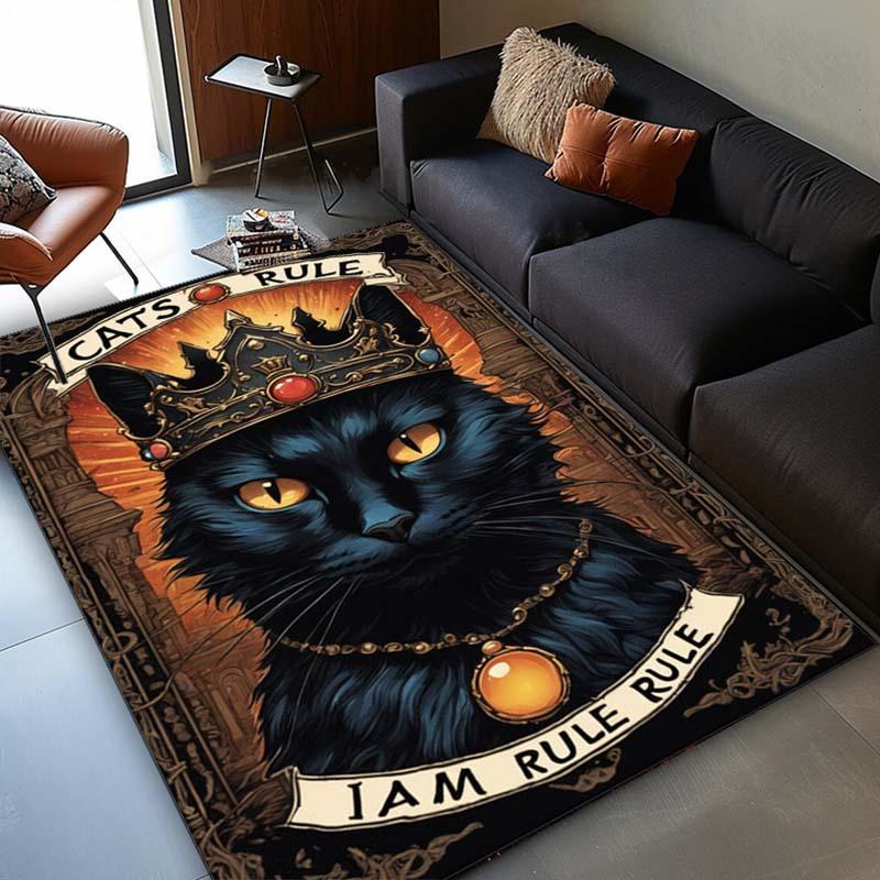 Cats Rule Rug for Pet Lovers' Home | Royal Black Cat Carpet | Elegant Animal-Themed Decor Skid resistant carpet