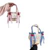 Women Sweet Woven Straw Bucket Bag with Cute Bowknot Ruffle Lace Drawstrings Handbag Beach Pearl Chain Crossbody Bag