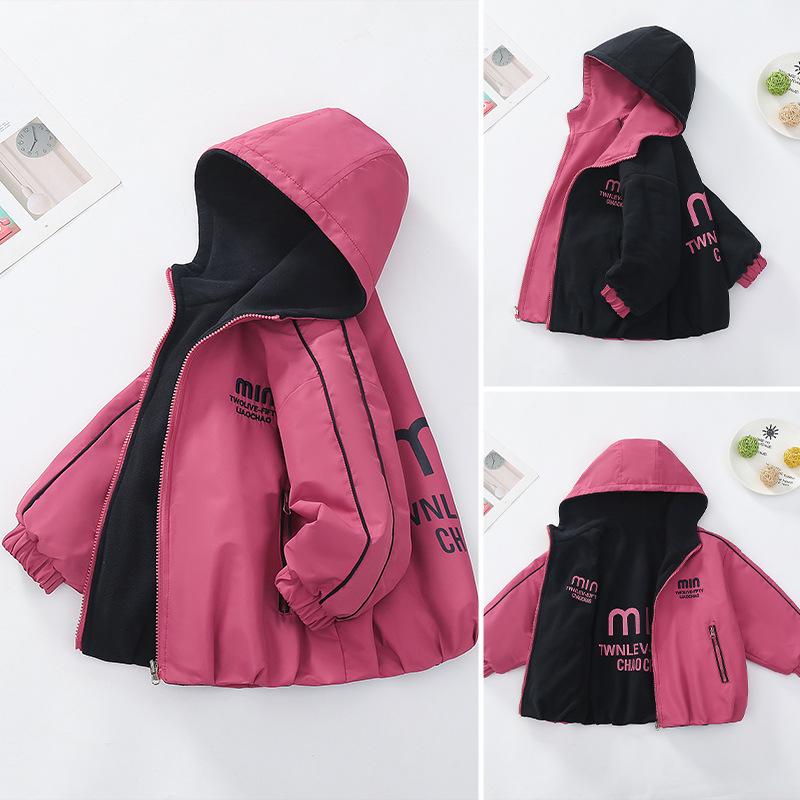 Girls' Reversible Fleece-Lined Hooded Windbreaker: 2026 Spring/Autumn Stylish Outerwear