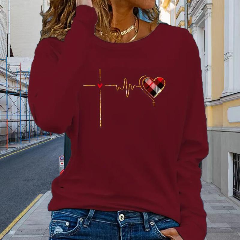 

Топы для женщин Big Love Circuit Print Round Neck с длинным рукавом футболка осенний повседневный тонкий пуловер женский топ с длинным рукавом 4XL красный