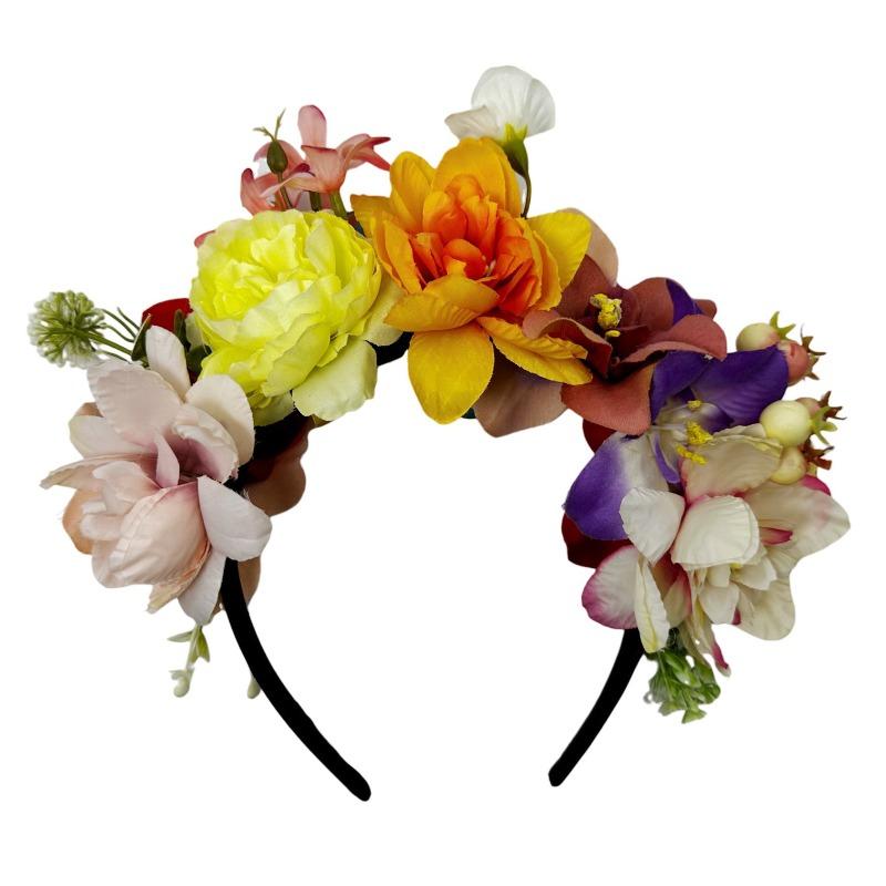 New simulation fabric orchid head buckle bridal wedding rose headband light luxury double row fake flower headgear