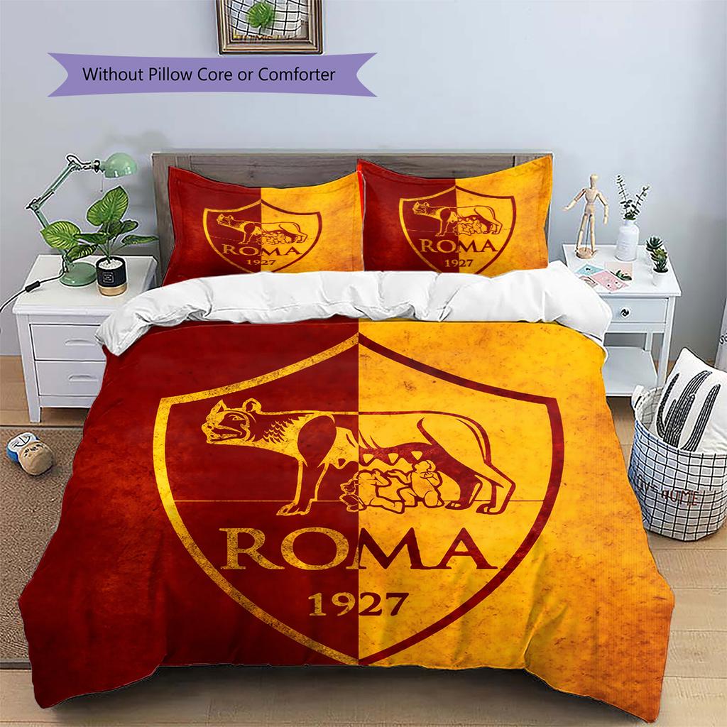 Fotbalový klub AS Řím Vzorované povlečení Sada prošívaných přikrývek Domácí dekorace Dárek (1 * povlak na přikrývku + 2 * povlak na polštář bez výplně)