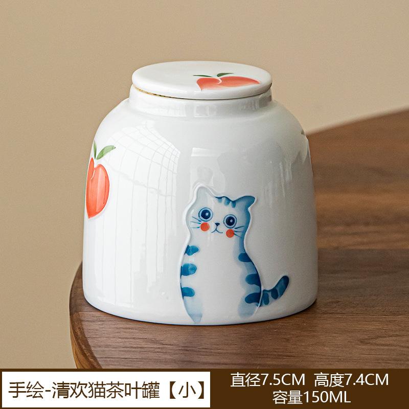 

Керамическая жестяная банка для чая с крышкой, расписанная вручную, с изображением кота, керамическая влагостойкая, для хранения чайных принадлежностей, цветочная банка, коробка для хранения