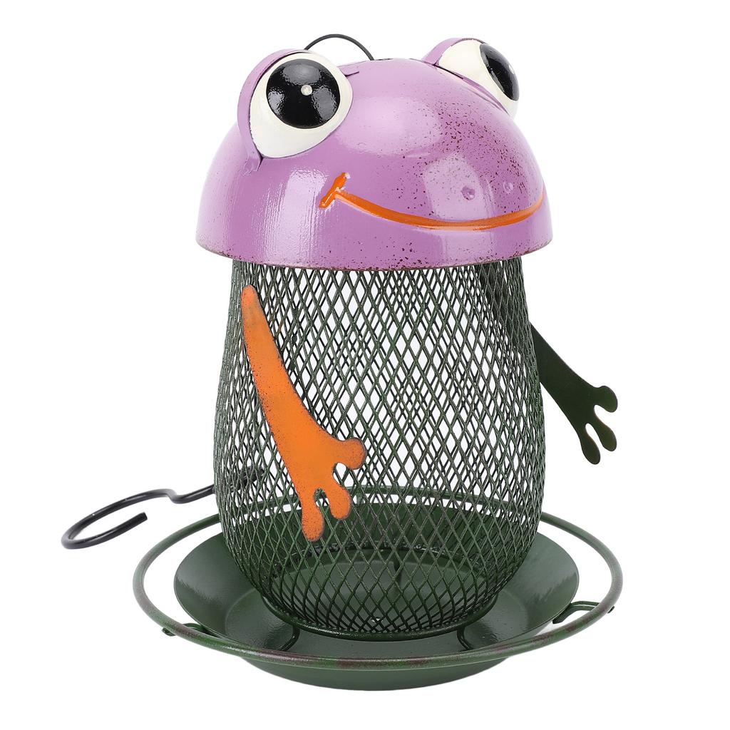 Hanging Bird Feeder with Solar Light Iron Art Frog Decorative Bird Feeder for Outdoor Courtyard Balcony