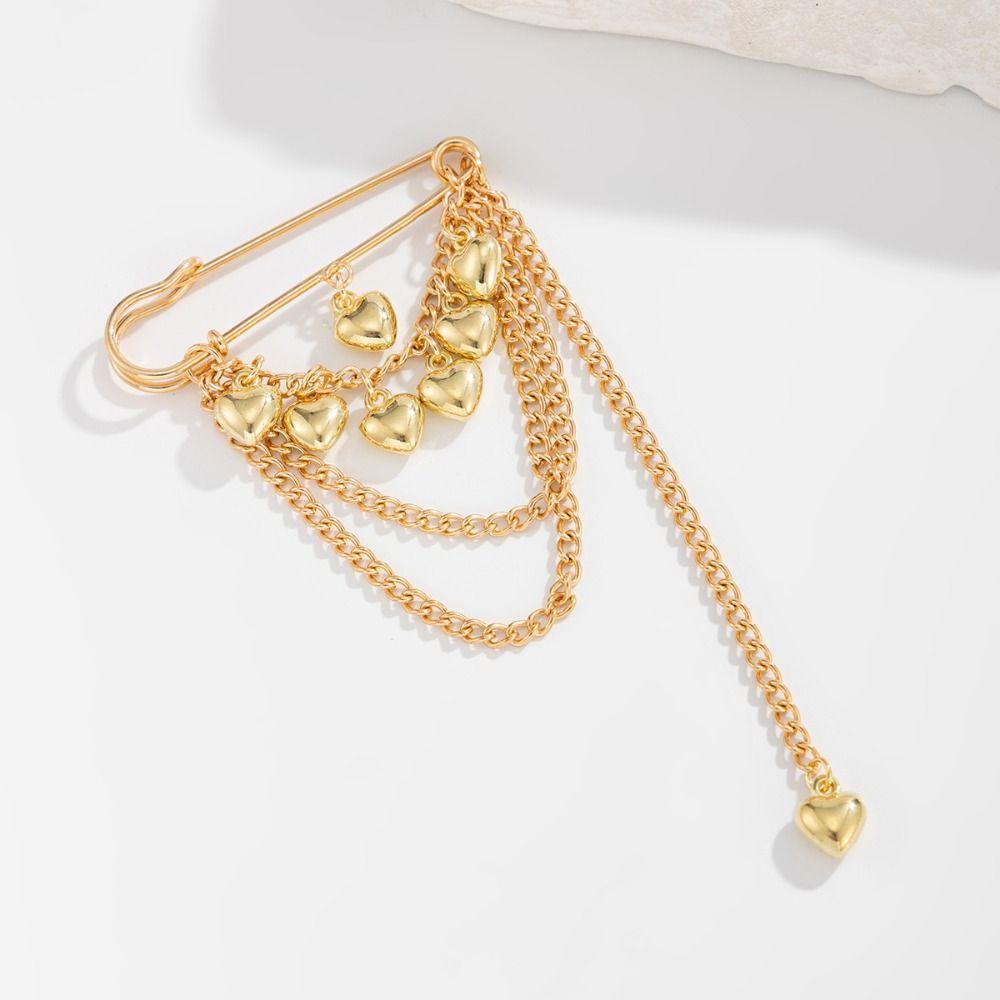 Iron Heart Brooch Pin Heart Shape Pendant Multi-Function Pin Fashion Chain Tassel Badge Daily