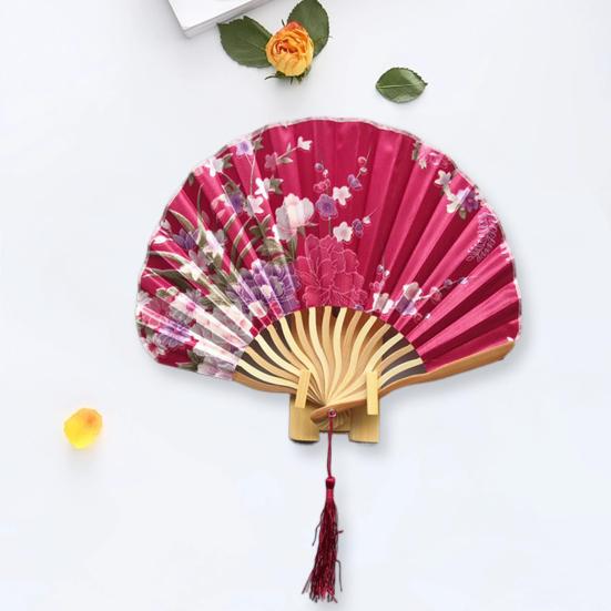 Shell Fan No Burr Non-breakable Festival Gift with Tassel Decorative Vintage Style Floral Print Kimono Japanese Style Hand Fan Home Supply