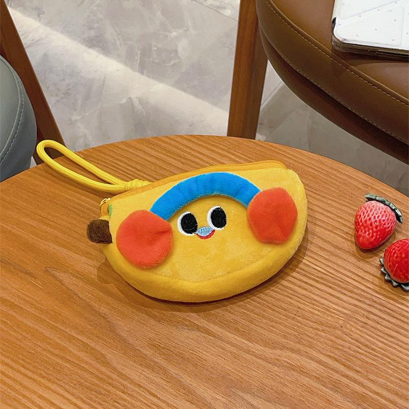 Cute Cartoon Fruit Strawberry Plush Coin Wallet Kawaii Data Cable Jewelry Key Bag Wallet Pendant Portable Accessory Storage Bag