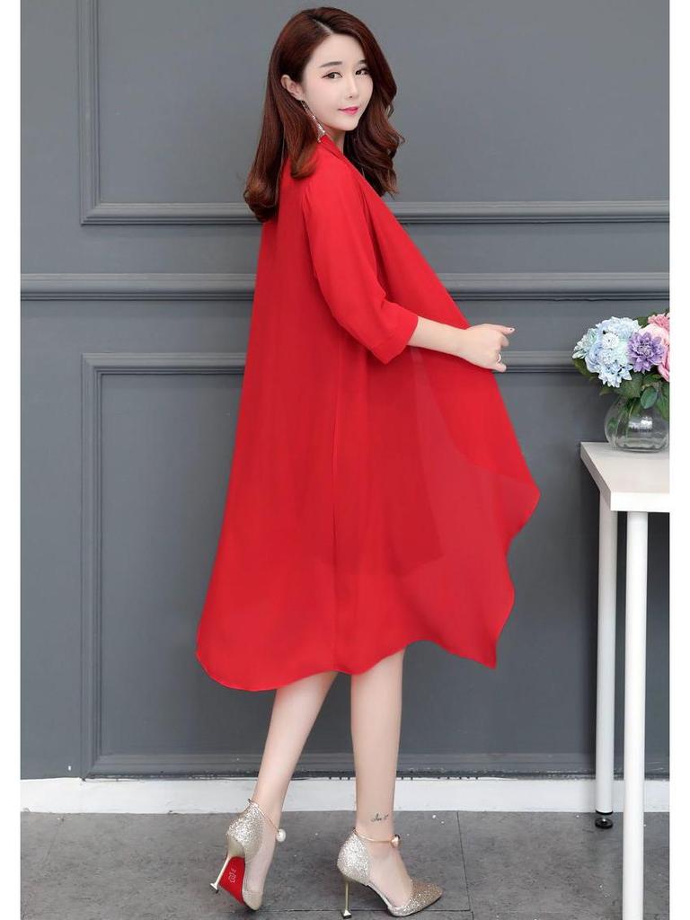 Women's Plus Size Chiffon Cardigan Trench Coat: Mid-Length, Versatile Spring/Summer Shawl for Middle-Aged & Elderly with Sun Protection.