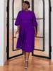 Plus Size Lace Lantern Sleeve Dress with Pleated Skirt - Christmas Gift