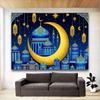 Romantic Night Sky Blue Gold EID Al Adha Background Decor,Crescen,Mosque,lantern,Moon Star Design,Festive Party Celebrations