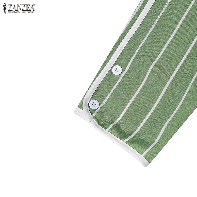ZANZEA Women Muslim Casual Round Neck Loose Long Sleeve Stripe Print Long Dress
