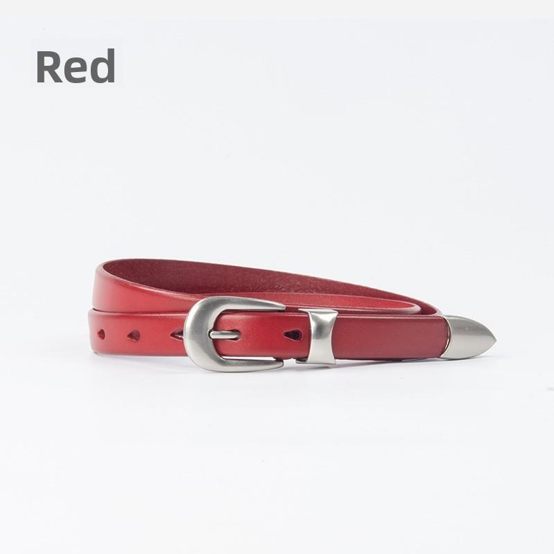New Retro European and American Style Casual Top Grain Leather Thin Belt - Women's Leather Belt with Alloy Buckle