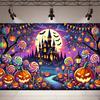 Roztomilý Halloweenský Pozadí Čarodějnice Duch Dýně Strašidelný Dům Měsíc Netopýr Fotografický Pozadí Dětská Halloweenská Párty Nástěnná Dekorace Banner31