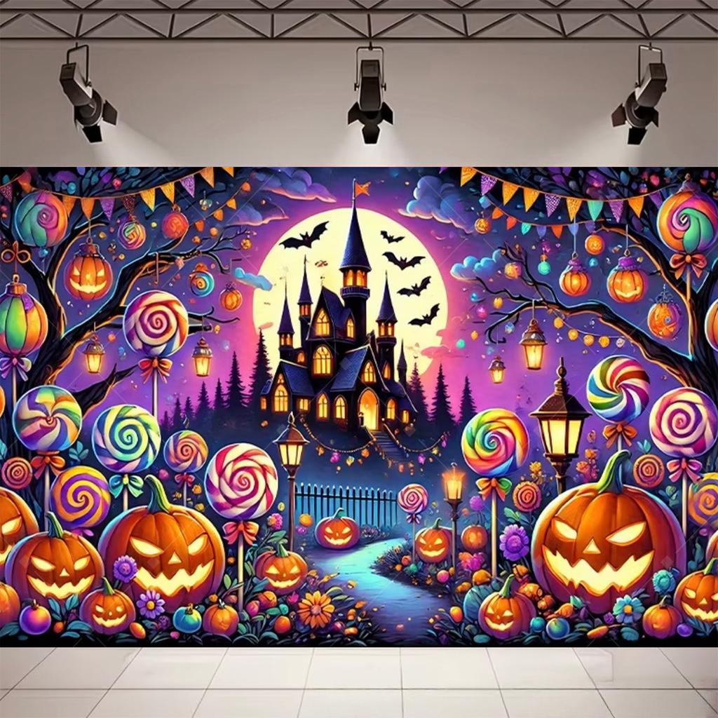 Roztomilý Halloweenský Pozadí Čarodějnice Duch Dýně Strašidelný Dům Měsíc Netopýr Fotografický Pozadí Dětská Halloweenská Párty Nástěnná Dekorace Banner31