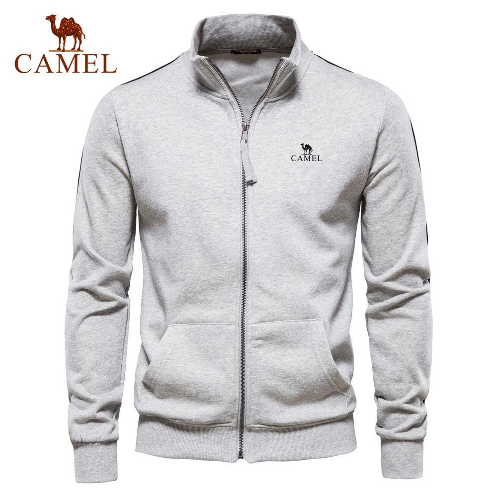 Camel Bestickte Herbst-Winter-Neuheit für Herren mit Stehkragen, Reißverschluss, langen Ärmeln, sportliche Kontrastfarbe, lässige Strickjacke