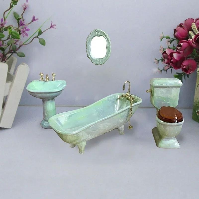 1:12 MINI Set Miniatură Baie Păpușă Mobilier Mini Ceramică Simulare Cadă Oglindă Lavabo Decor Casă de Păpuși