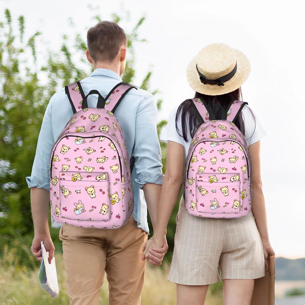 Pink Rilakkumas Cartoon Backpack for Men Women Teenage Student Work Daypack Laptop Canvas Bags Durable