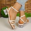 Fashion Transparent Chunky Heel Sandals for Women Summer 2025 Fashion Ankle Strap Dress Sandals Woman Comfort Square Toe Sandalias Mujer