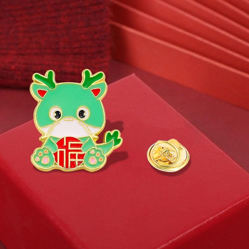 Retro Zodiac Products, Guochao Cartoon Faucet Brooch, Piercing Horse Needle, Oriental Dragon Men'S Suit Accessories Badge