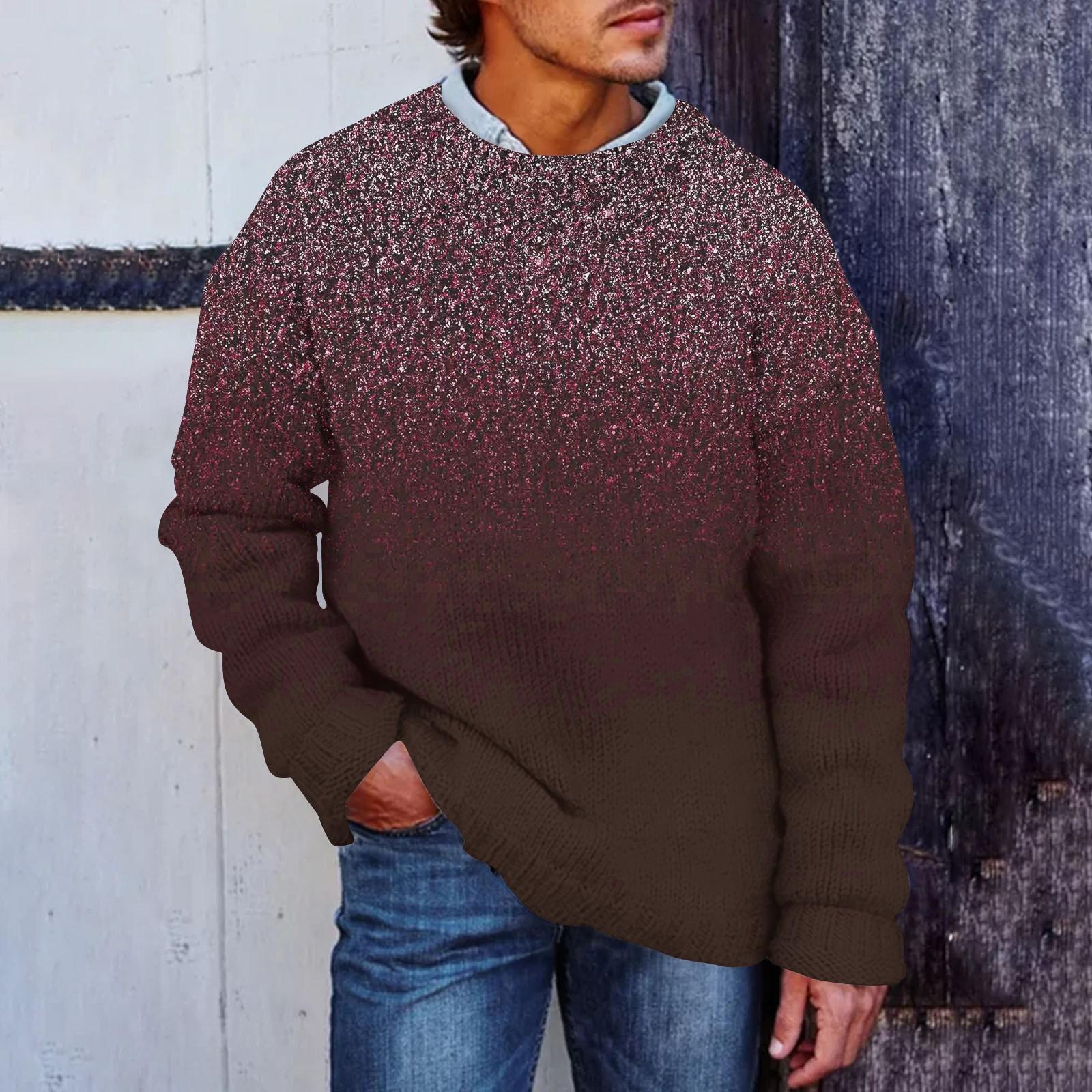 

Мужской принтованный искусственный свитер, толстовка с круглым вырезом, свободный топ с длинными рукавами XL винный