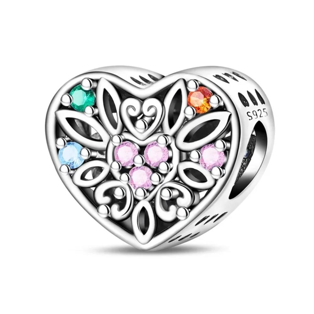 925 Silver Pink Blossom Dangle Charm Butterfly Heart Flower Rose Bird Bead For DIY Necklace Bracelet Fine Jewellery
