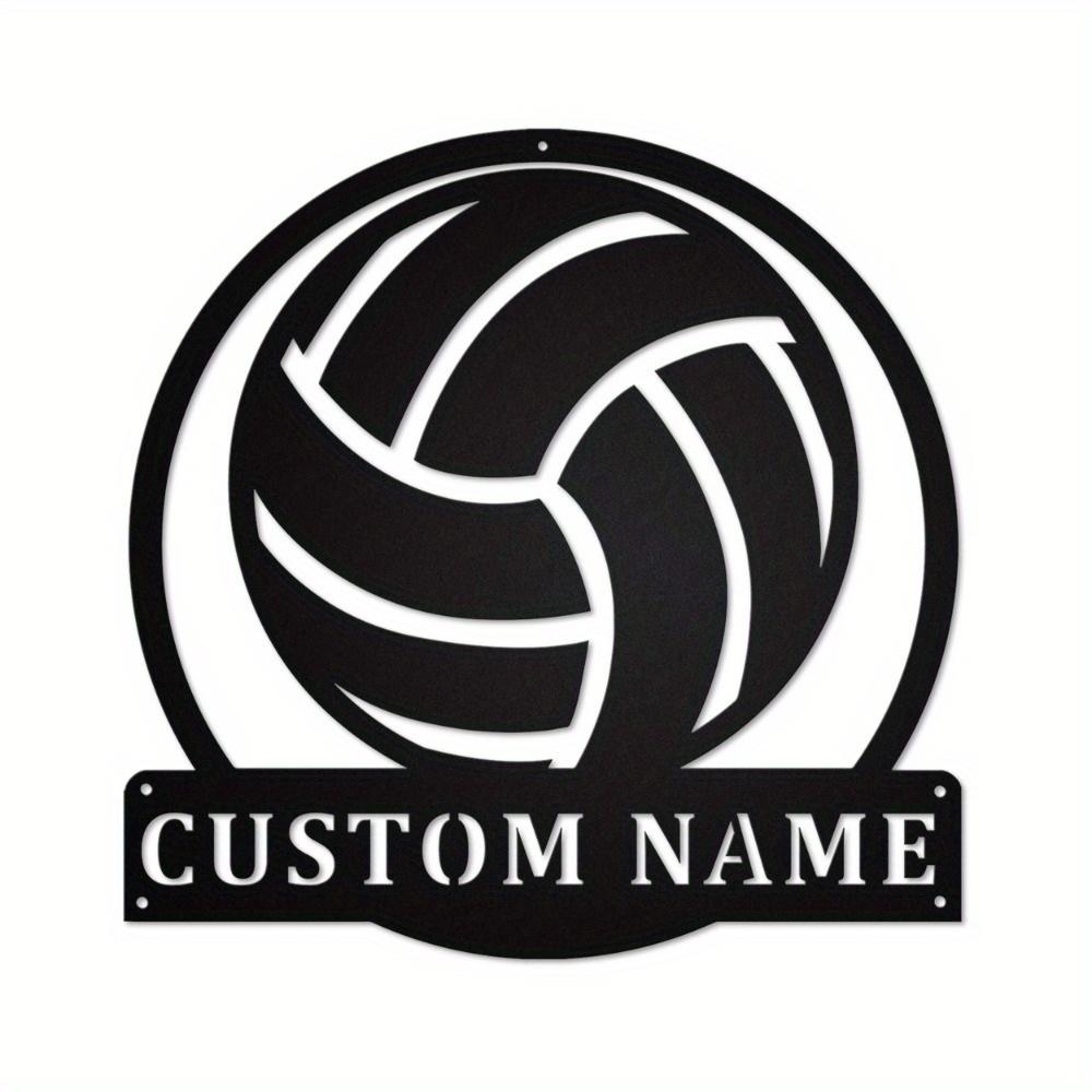 Metal Sign Volleyball Silhouette Customizable Name Plate Wall Art Adhesive Sticker Home Decor Durable Indoor Outdoor