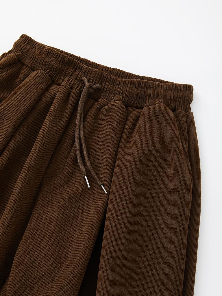 IKALOOK Wide Ribbed Fleece Brushed Elastic Pants Dpt104